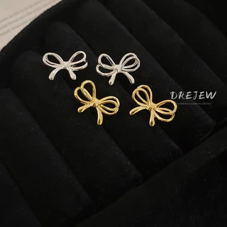 DREJEW ใหม่ ต่างหูเข็มเงิน 925 ประดับโบว์ ขนาดเล็ก ใช้แล้วไม่แพ้ สไตล์เกาหลี