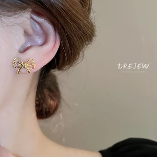 DREJEW ใหม่ ต่างหูเข็มเงิน 925 ประดับโบว์ ขนาดเล็ก ใช้แล้วไม่แพ้ สไตล์เกาหลี