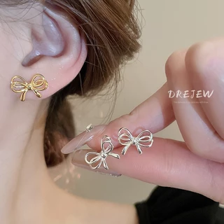 DREJEW ใหม่ ต่างหูเข็มเงิน 925 ประดับโบว์ ขนาดเล็ก ใช้แล้วไม่แพ้ สไตล์เกาหลี