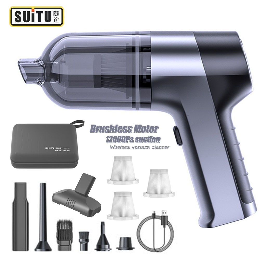 SUITU เครื่องดูดฝุ่นแบบมือถือ มอเตอร์ไร้แปรงถ่าน 4 In1 เครื่องดูดฝุ่นในรถยนต์ Duster ปั๊มสุญญากาศแบบมือถือสำหรับบ้าน แรงดูดแรงสูง