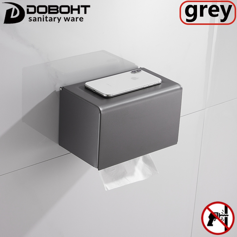 Doboht ที่วางม้วนกระดาษทิชชู่ในห้องน้ํา แบบอลูมิเนียม สีเทา พร้อมที่วางโทรศัพท์1001107-11GG