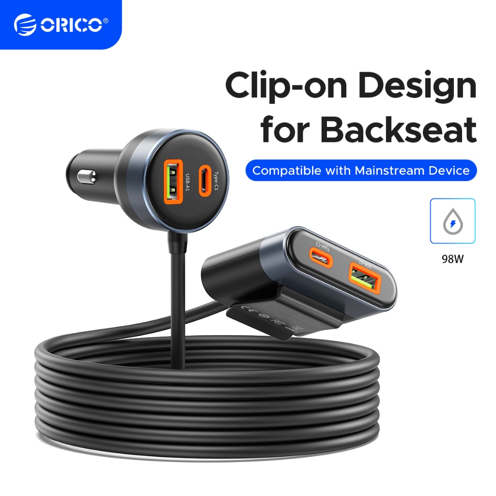 Orico 98W 4-Port Car Charger เข้ากันได้กับยานพาหนะ 12V-24V สําหรับโทรศัพท์/iPad/Dashcams.(Cc-98ac)