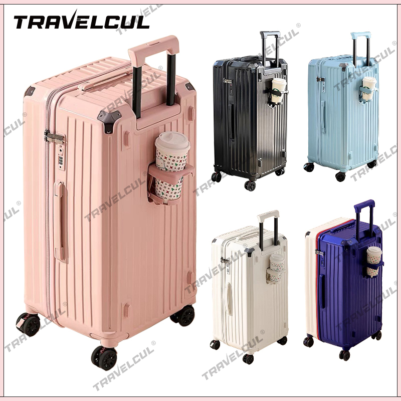 【สต็อกไทยพร้อมส่ง】TRAVELCUL กระเป๋าล้อลาก การออกแบบป้องกันการชนกัน + ที่ใส่ถ้วย + ล้อเบรค + ฐานห้าล้อ (26/30) + ซิปป้องกันการระเบิด 20/26/30 นิ้วกระเป๋าทรงกระบอกอเนกประสงค์ความจุขนาดใหญ่กรณีพีซีทนทานมากขึ้น