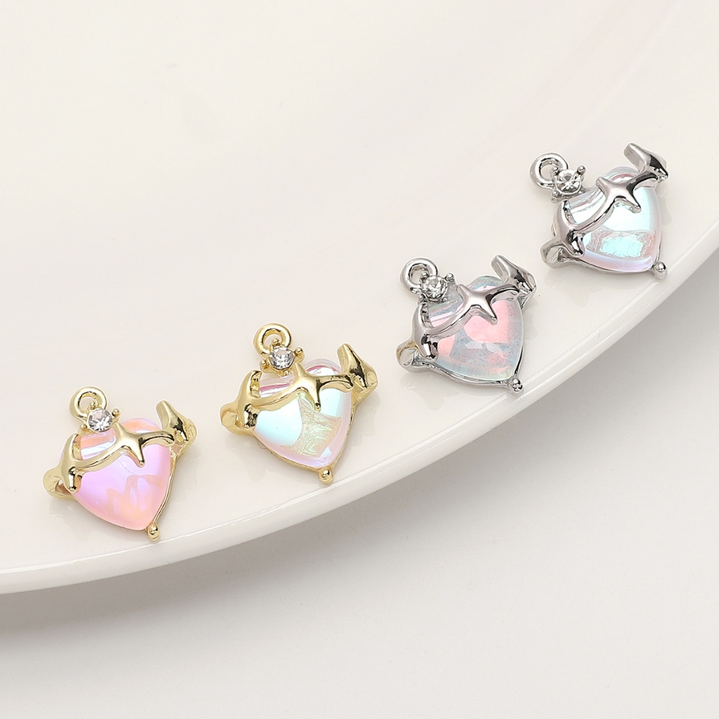 [14x17 มม.] Stained Glass Heart จี้โลหะผสมรูปหัวใจจี้ DIY เครื่องประดับแฟชั่น Handmade 1 ชิ้น