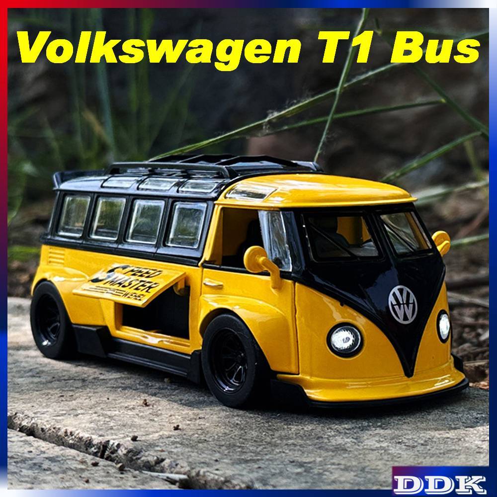 โมเดลรถ สเกล 1/32 เหล็ก ของเล่น สําหรับเด็ก ของขวัญส่งเพื่อน พร้อมไฟ มีเสียง เปิดประตู แข่งรถเร็ว พร้อมส่ง ราคาพิเศษ VW T1 SAMBA BUS