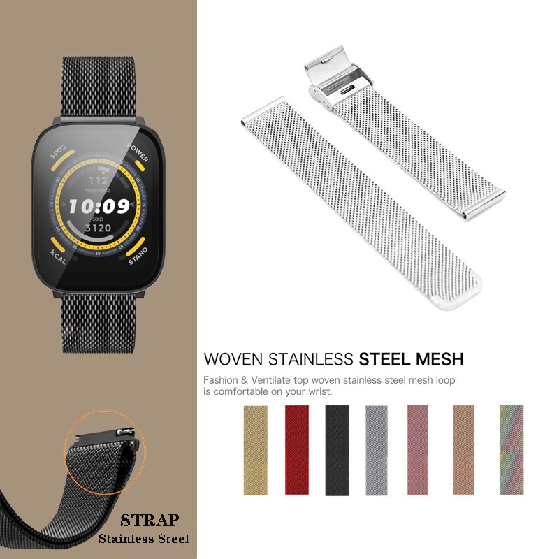 20 มม.22 มม.สายนาฬิกา Milanese สายสแตนเลสสําหรับ Huami Amazfit Bip6 Bip 5 Bip 3 Pro SU / GTS 2 3 4 mini / GTR4 GTR3 GTR2 2e