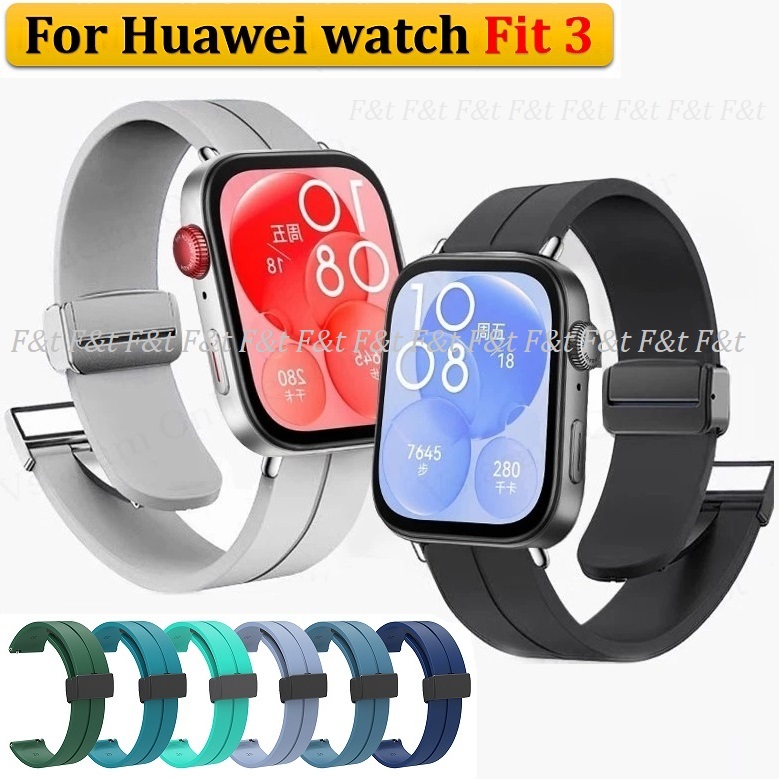 กีฬาซิลิโคนสายนาฬิกา Huawei Fit 3 สายสมาร ์ ท Watchband Huawei Watch Fit3 สายแม ่ เหล ็ กพับหัวเข ็ มขัดเปลี ่ ยน Huawei Fit 3 สายสร ้ อยข ้ อมือสําหรับ Huawei Watch Fit 2 สาย