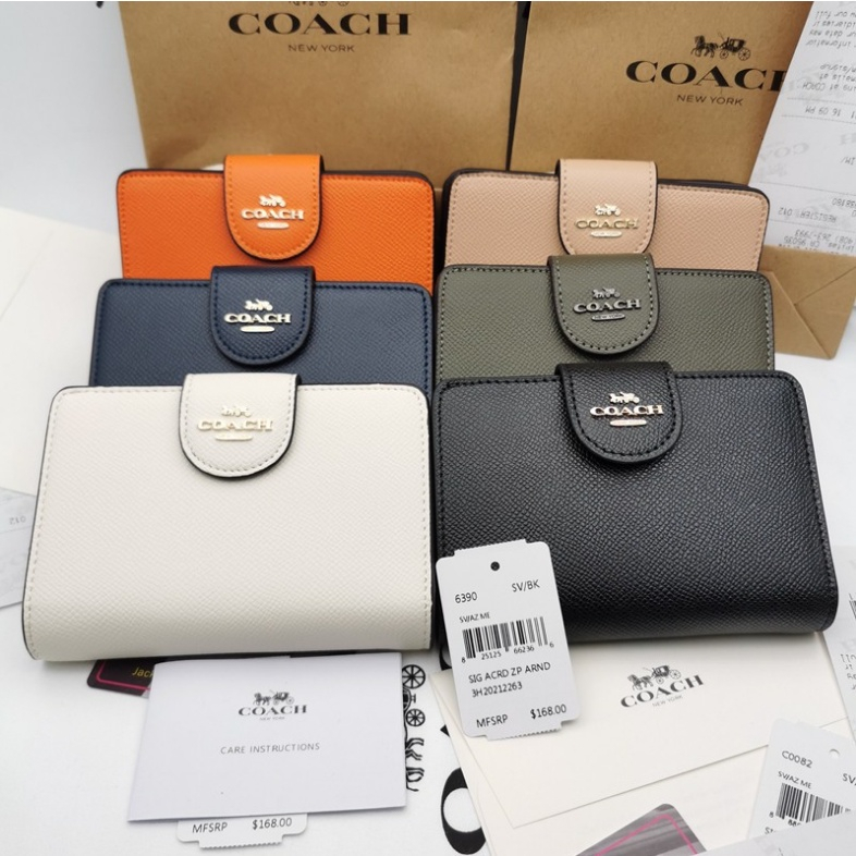 แท้ % COACH C0082 C6390 กระเป๋าสตางค์สุภาพสตรีรุ่นใหม่ กระเป๋าสตางค์ยาวขนาดกลาง คลิปบนกระเป๋าสตางค์ กระเป๋าสตางค์หนัง กระเป๋าสตางค์สั้น
