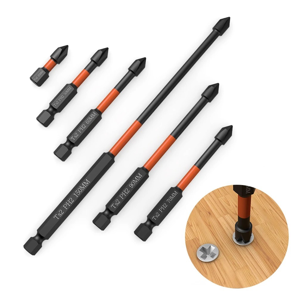 6 ชิ ้ น PH2 ชุดไขควงแม ่ เหล ็ กชุดหัว Impact Strong Cross ความแข ็ งสูง 25/50/65/70/90/150mm