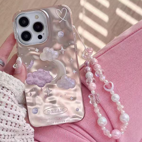 Insสไตล์3d Cloud Moon Starสร้อยข้อมือไฟฟ้าสีชมพูเคสโทรศัพท์เหมาะสําหรับiPhone 11 pro max x xr xs 12 12pro 12promax 13 13pro 13promax 14pro 14promax 15pro 15promax
