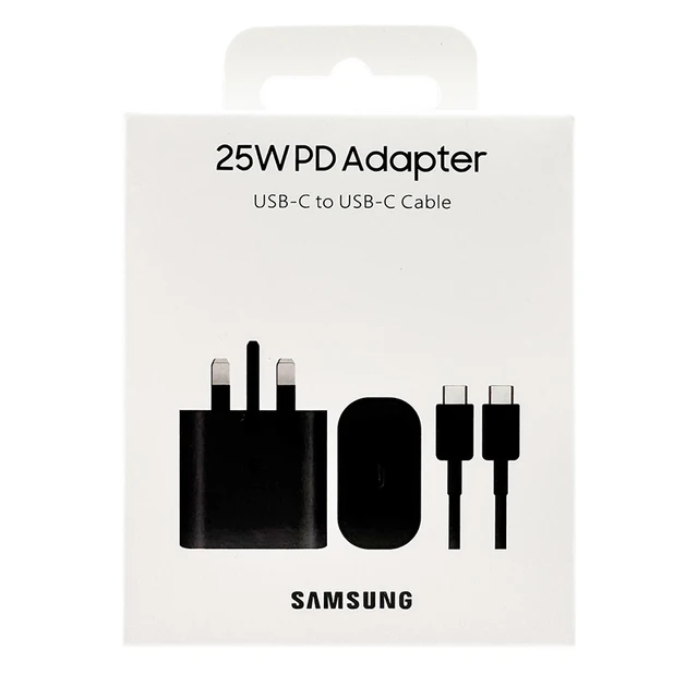 Samsung 25W Adaptive Fast Charger 2.0 UK Plug 1M USB PD สําหรับ Galaxy A34 A54 A70 S10 5G S20 S21 S2