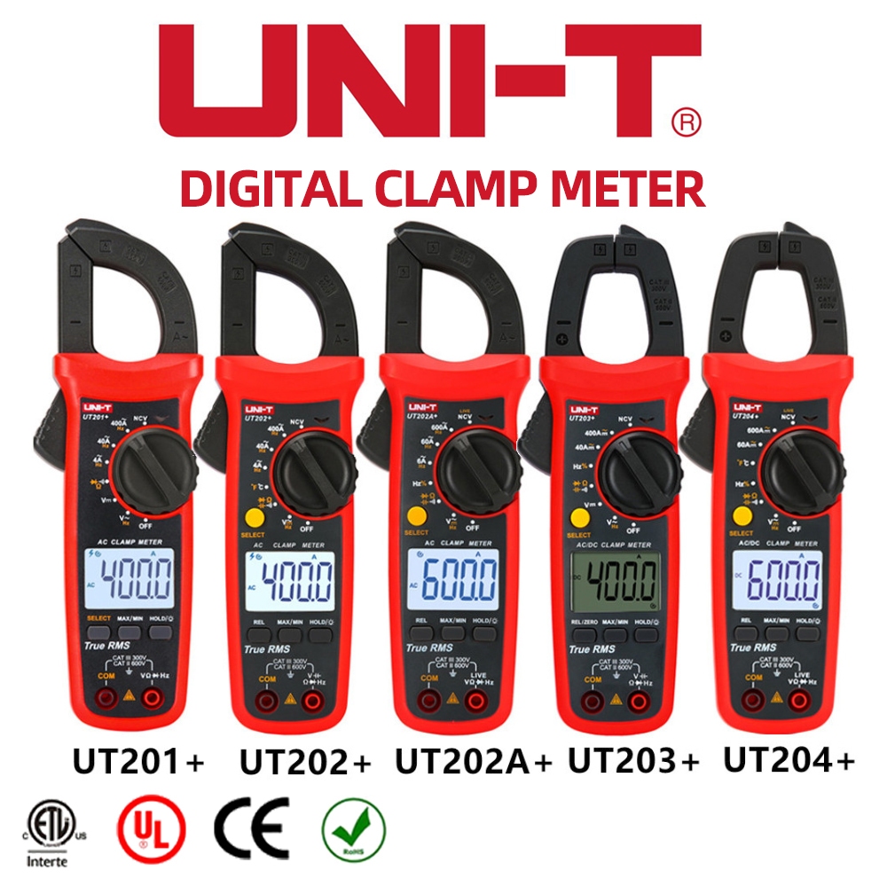 Uni-t UT204 + UT203 + Digital Clamp Meter 400-600A AC/DC Current Tester UT201 + UT202 +True RMS Auto Range Resistance Multimeter