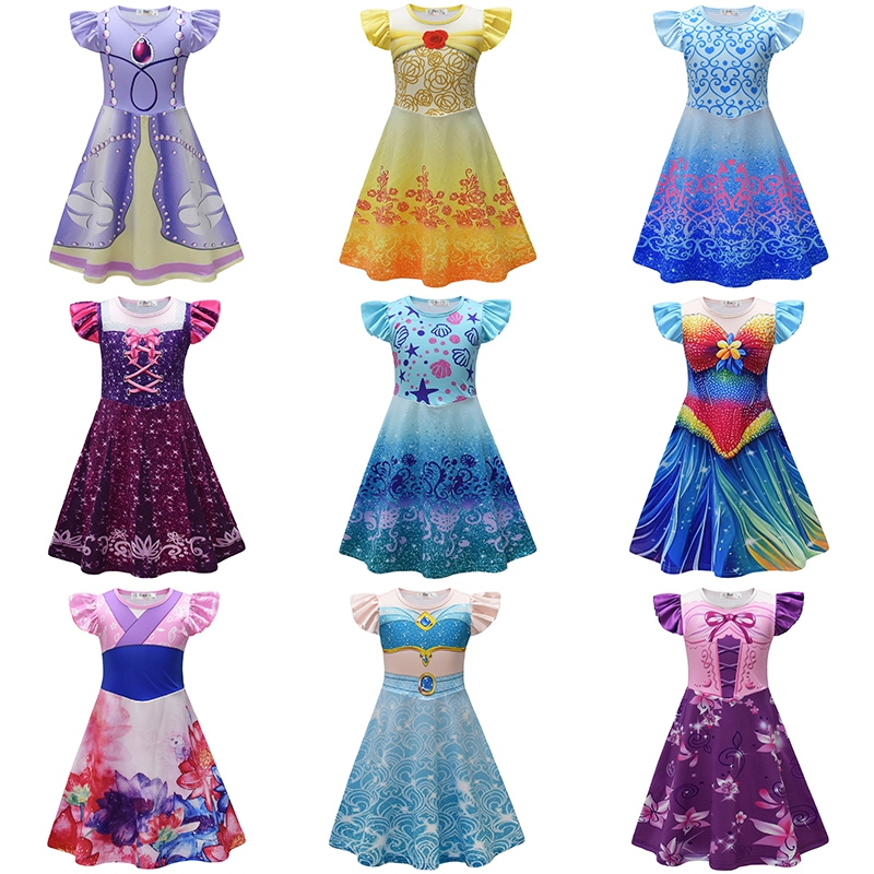 Fairy Tale Girls การ ์ ตูนโซเฟีย Belle Mermaid Ariel แช ่ แข ็ ง Elsa Rapunzel Party ชุดเจ ้ าหญิง