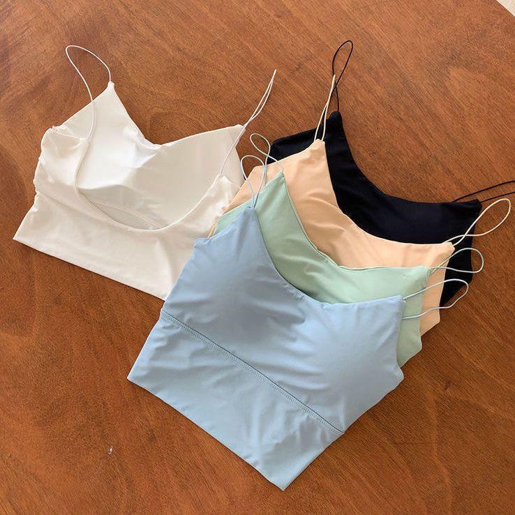 【WJZ】เสื้อกล้ามแขนกุดผ้าฝ้ายแฟชั่นเกาหลีสำหรับผู้หญิง (มีแผ่นเสริมหน้าอก)【802】