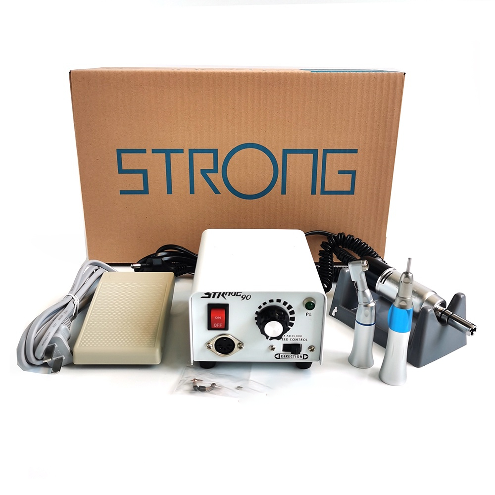 เครื่องมือทันตกรรม Lab 35K 35000 RPM Strong 90 Micromotor & Foot Pedal Switch พร้อมมุมตัดตรง และช่องปากตรง