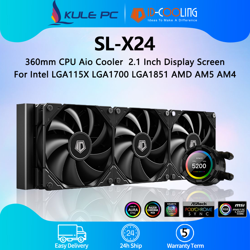 Id Cooling SL-X24 360 มม.CPU Aio Cooler 2.1 นิ้วที่มีประสิทธิภาพ Cooling Liquid Cooler สําหรับ Intel