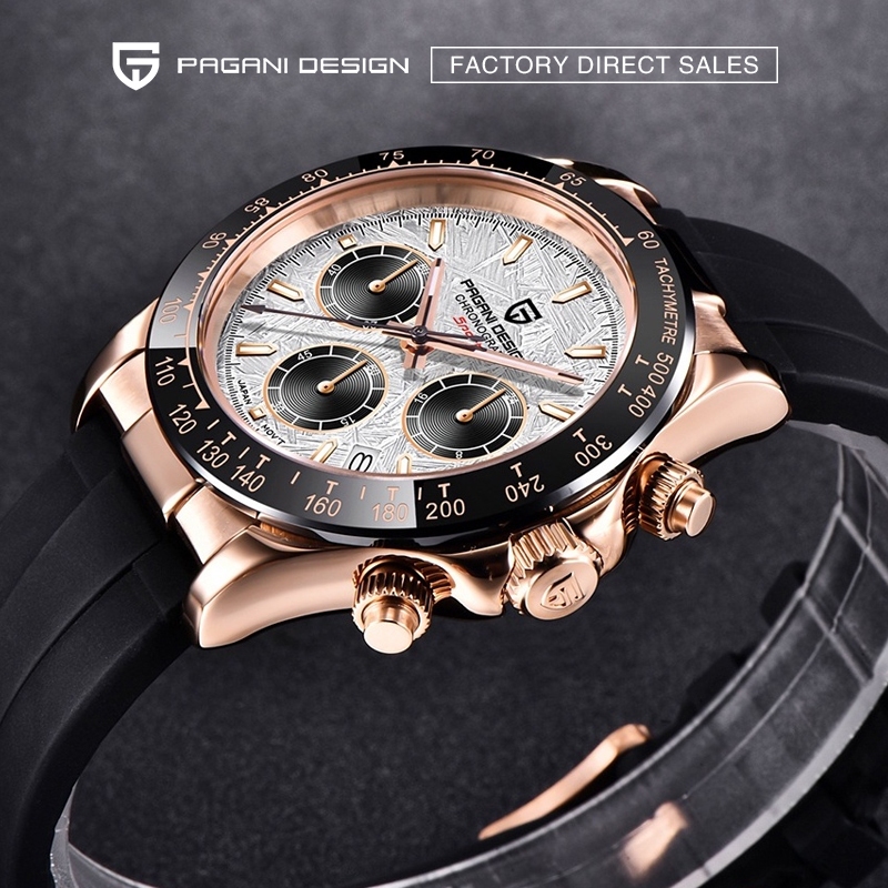 Pagani Design 40MM ควอตซ์ นาฬิกาชาย VK63 Time Code Rubber 100M กันน้ำ นาฬิกา นาฬิกาชาย PD-1664