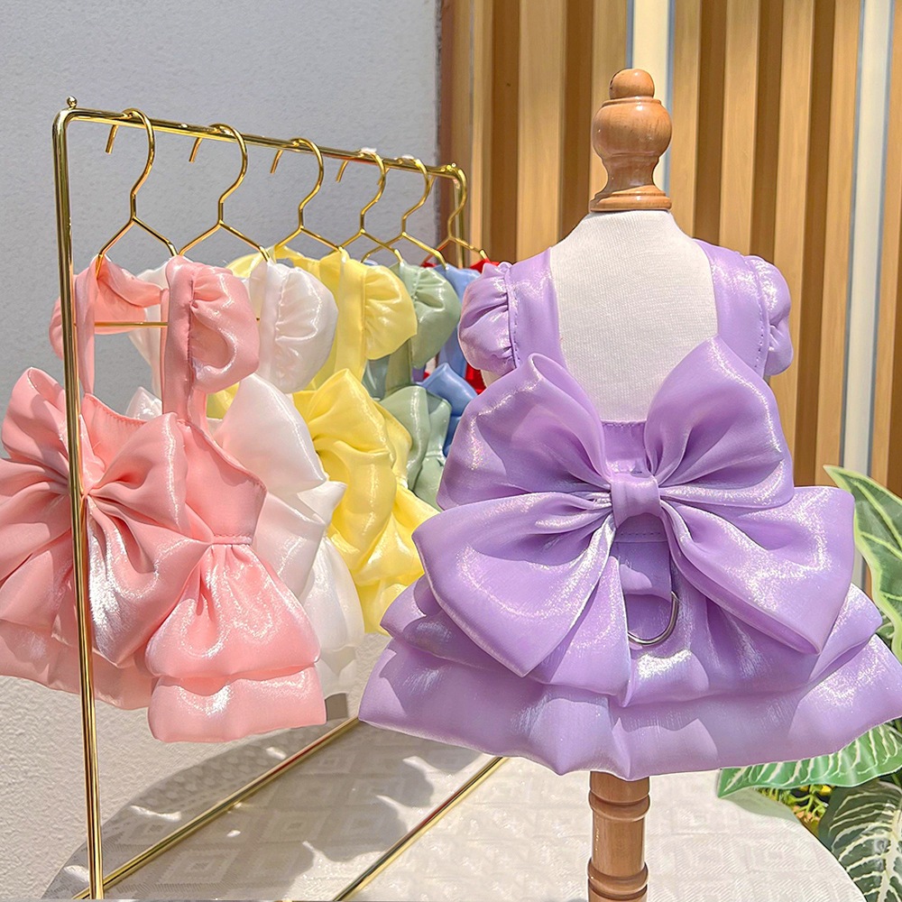 แฟชั่นสุนัข Breathable ชุดแต่งงานสีทึบสัตว์เลี้ยงเครื่องแต่งกาย Prom Dod Party ชุดเจ้าหญิงดึง D-ring