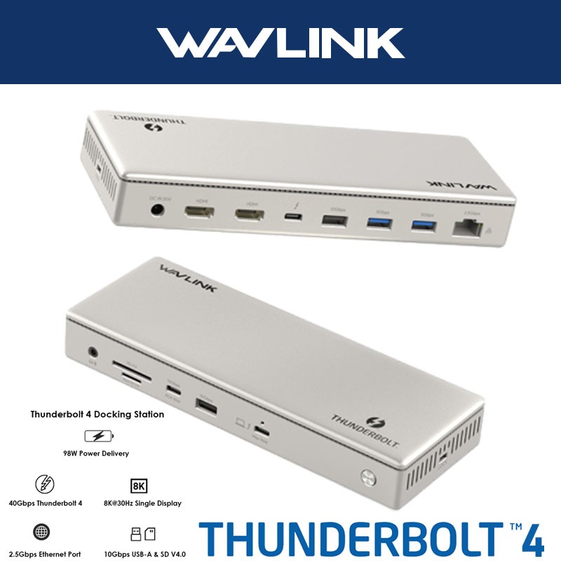 Wavlink Thunderbolt 4 Docking Station 13 in 1 8K/4K จอแสดงผล HDMI 40Gbps USB C 96W ชาร์จ 2.5G RJ45 E