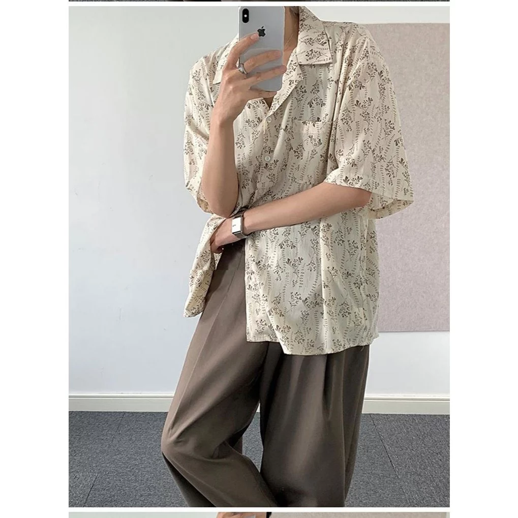 Gkss เสื ้ อเชิ ้ ตแขนสั ้ นผู ้ ชายลายดอกไม ้ thumbnail 8