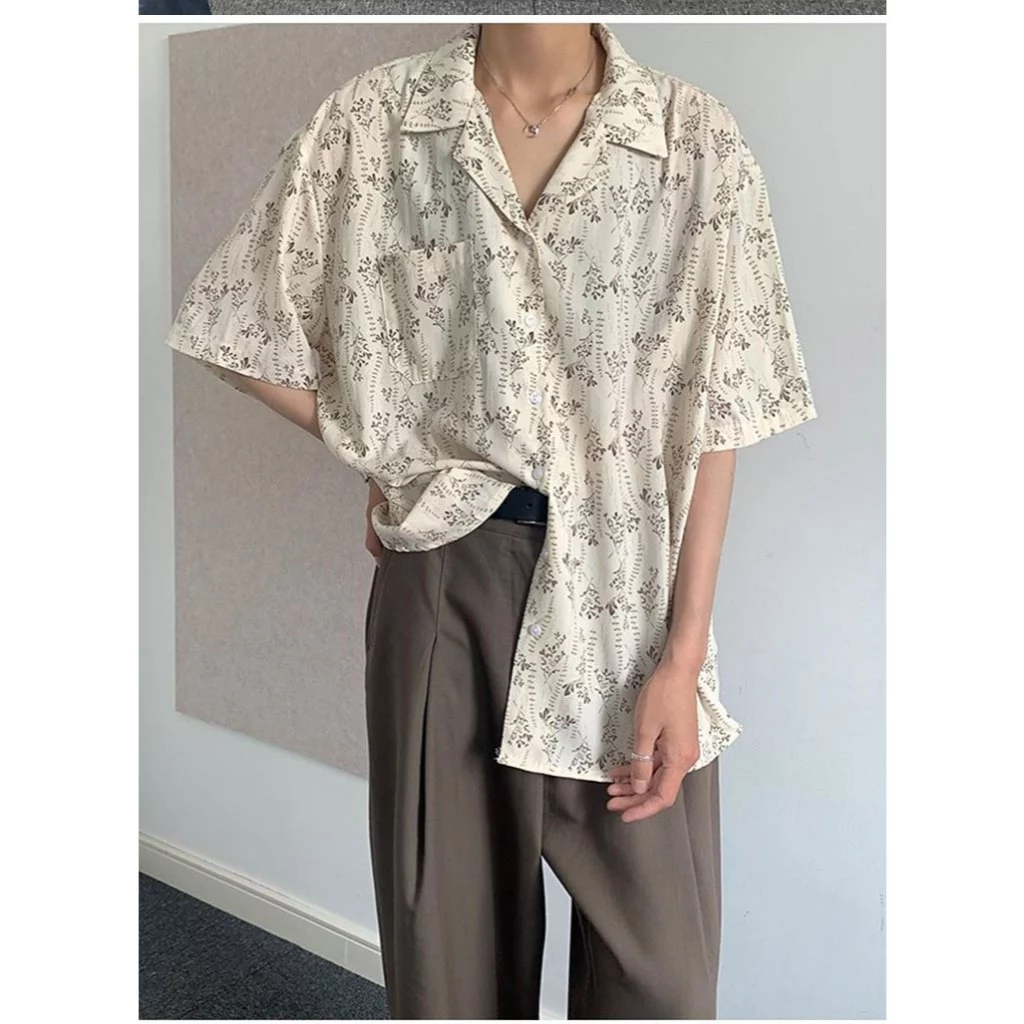 Gkss เสื ้ อเชิ ้ ตแขนสั ้ นผู ้ ชายลายดอกไม ้ thumbnail 9