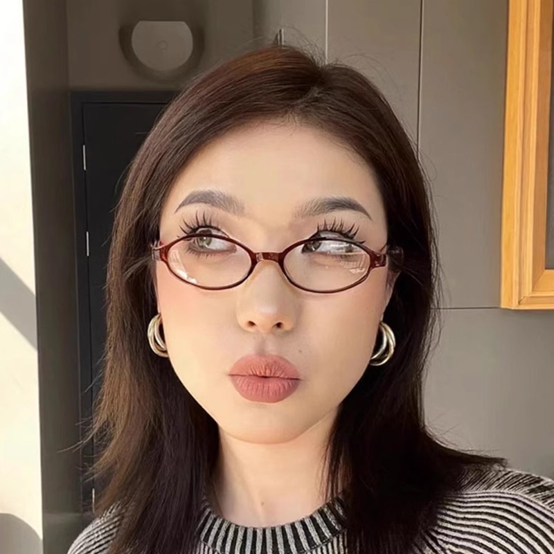 🔥แว่นตาเลนส์ใสทรงวงรีY2Kขนาดเล็กกรอบแคบสีแดงสีเขียวสไตล์ญี่ปุ่นสําหรับผู้หญิง.besla.th-COD