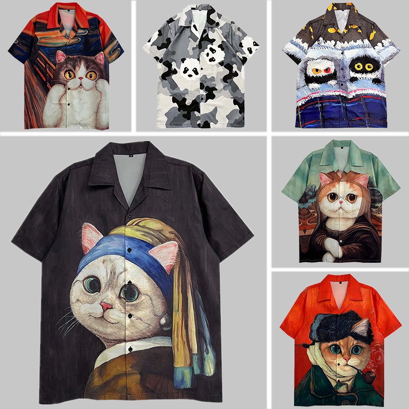 Dark Icon Full Print เสื้อฮาวายผู้ชายฤดูร้อนแฟชั่นเสื้อเขตร้อนเสื้อลําลองแขนสั้นชายหาด