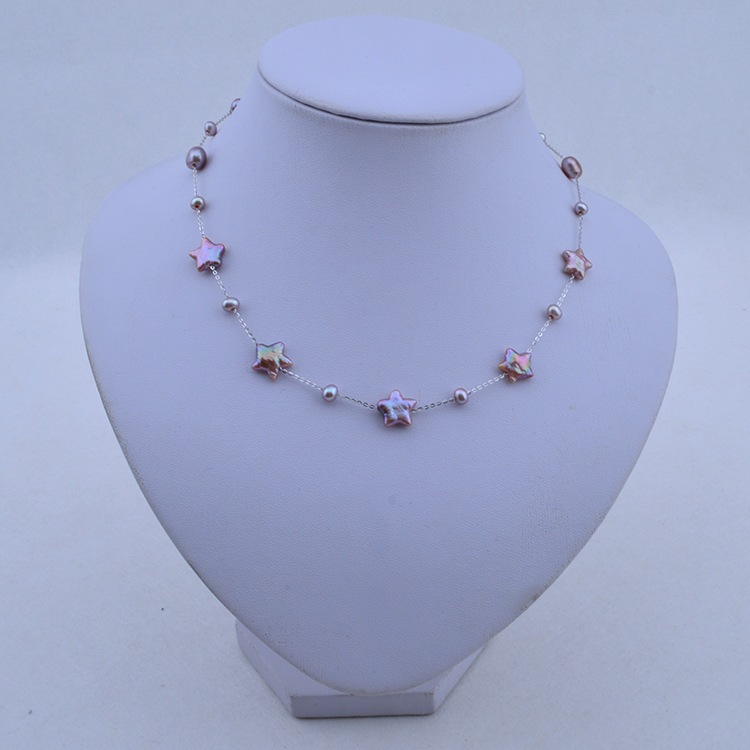 ไข ่ มุกน ้ ําจืด Star Full Sky Star สร ้ อยคอ Alien Pearl chain 925 เงินสเตอร ์ ลิง
