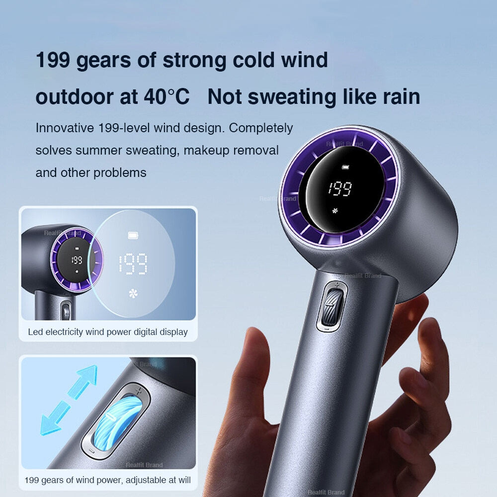 Rechargeable Handheld Fan portable electric fan พัดลมมือถือปรับได้199ระดับ 5000mAh พัดลมขนาดเล็กแบบพกพา ไม่มีใบมีด มีหน้าจอLED ใช้ได้15ชม