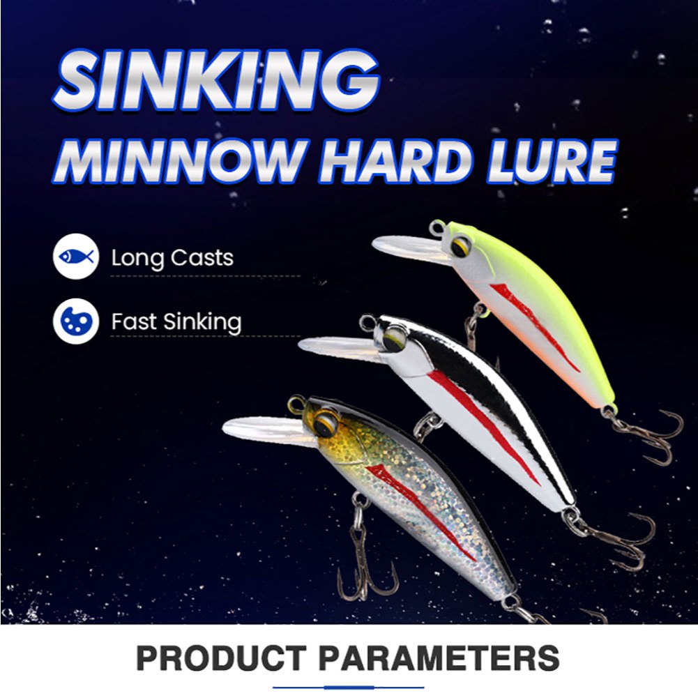 【 Trainfis 】11G/6CM Sinking Minnow Fishing Lure 3D Eyes Laser Trolling พลาสติก Buzz เหยื ่ อล ่ อ 2 Trible Hook