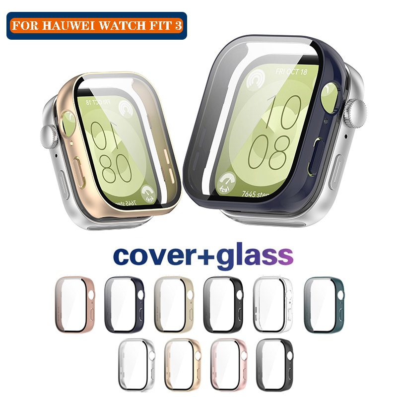 Hard PC Case กระจกนิรภัยป ้ องกันหน ้ าจอฝาครอบป ้ องกันสําหรับ Huawei Watch Fit 3 Fit3