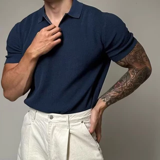 【Houch พร้อมส่ง COD】เสื้อโปโลผู้ชายมีซิปสไตล์เกาหลีสีเรียบสบายไม่ร้อน