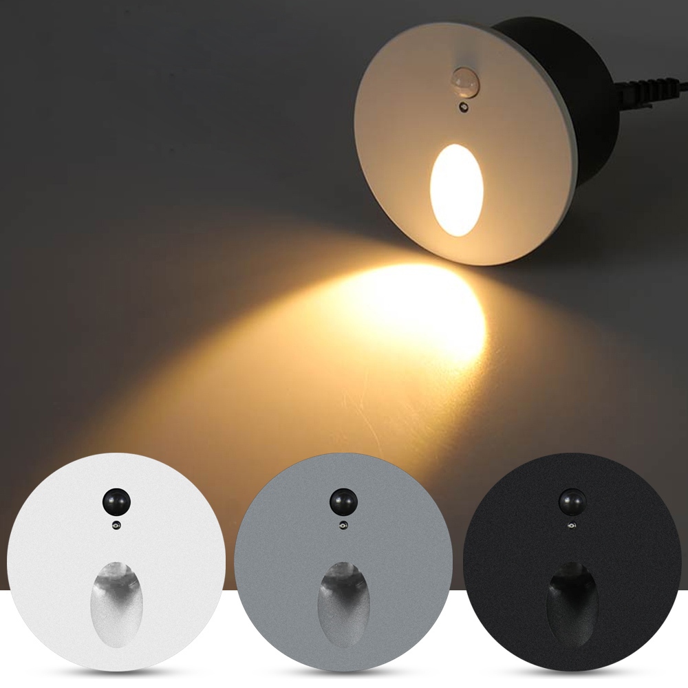 3w บันได Footlight Light Motion Sensor โคมไฟติดผนังแบบฝังรอบไฟกลางคืนสําหรับขั้นตอนระเบียงห้องครัวห้องนอนตู้เสื้อผ้าโคมไฟติดผนัง