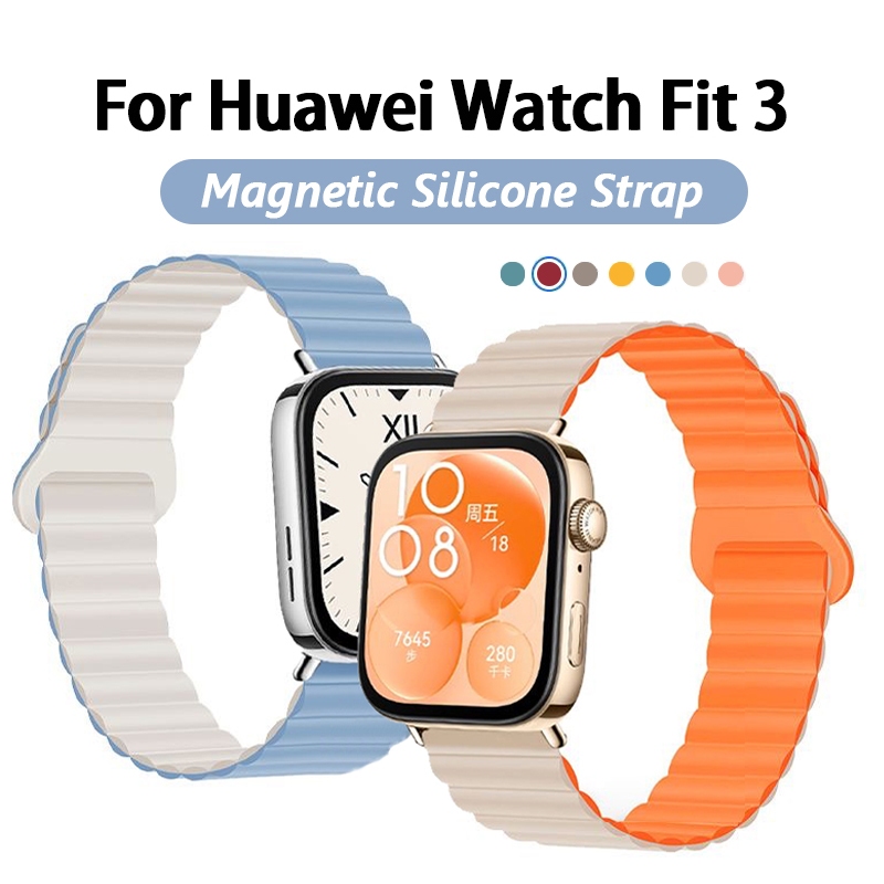 สายซิลิโคนแม่เหล็กอ่อนสําหรับนาฬิกา Huawei Fit 3 สายรัดข้อมือสร้อยข้อมือพร้อมสายหัวเข็มขัดแม่เหล็กสําหรับ Huawei Watch Fit3 Wristand