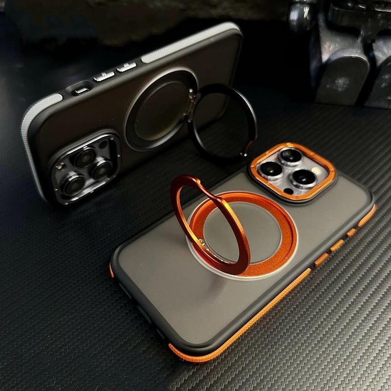 【360° Rotatable bracket/Matte acrylic hard case/Orange】เคส compatible for iPhone 15 14 13 12 11 case