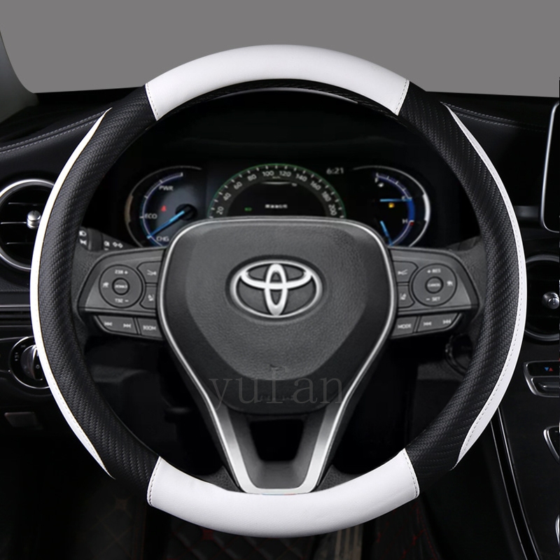 รถใหม่หนังคาร์บอนไฟเบอร์แท้38ซม. พวงมาลัยสำหรับ Toyota Wigo Hi Ace Vios Yaris Hilux Fortuner Corolla  Camry Yaris Cross Corolla Cross