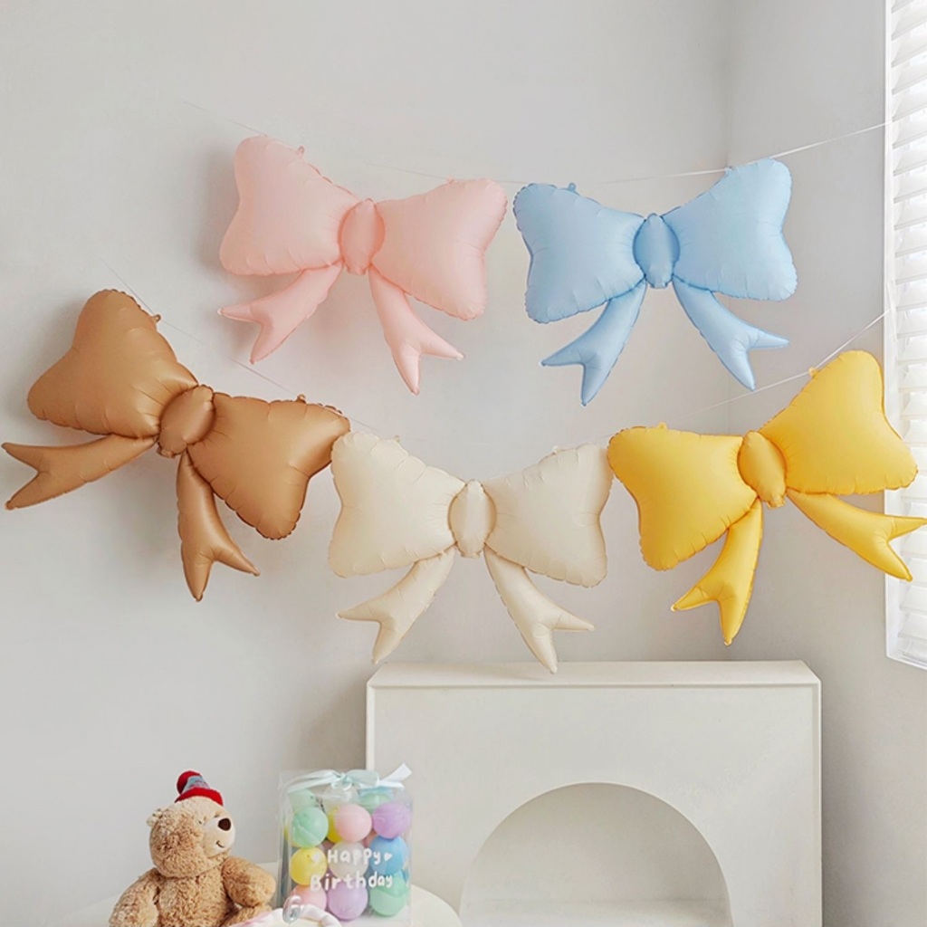 1pc Bowknot บอลลูนฟอยล์ Matte Bow INS เด็กสาววันเกิด Decora เด็กกิจกรรม Baby Shower 100 วัน Photo Props ครบรอบ