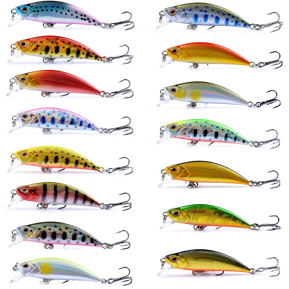 เหยื่อตกปลาพลาสติก 5 กรัม 5 ซม. 1 ชิ้น พร้อมตะขอแหลม 2 ชิ้น Minnow Fishing Sinking Bait Lure Tackle
