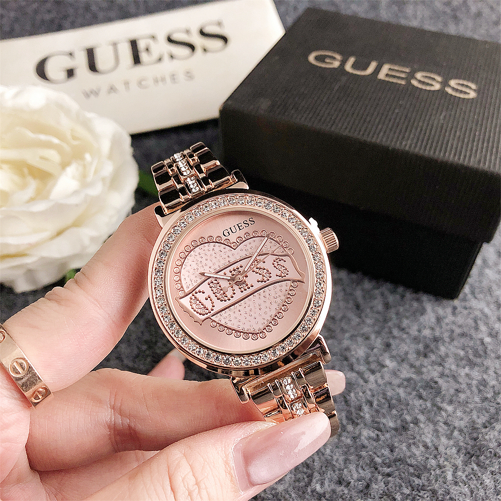 Guess Classic Simple Fashion Full Diamond British Movement Metal Strap National Watch Women 's Watch Stainless Steel Dial Ladies Watch