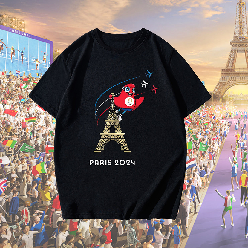 (🔥เสื้อเฮีย🔥)2024 Paris Olympics The Phryges T-shirt เสื้อมาสคอตโอลิมปิก ผ้าคอตตอน100%pa08
