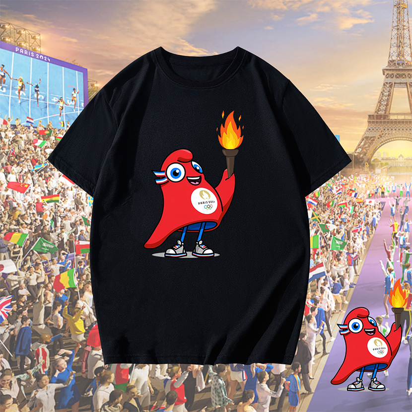 (🔥เสื้อเฮีย🔥)2024 Paris Olympics The Phryges T-shirt เสื้อมาสคอตโอลิมปิก ผ้าคอตตอน100%pa09