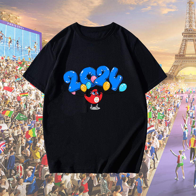 (🔥เสื้อเฮีย🔥)2024 Paris Olympics The Phryges T-shirt เสื้อมาสคอตโอลิมปิก ผ้าคอตตอน100%pa01