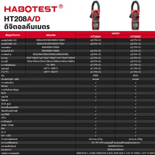 【จัดส่งจากกรุงเทพ】HABOTEST HT208 แคลมป์มิเตอร์ 1000V/1000A AC/DC 6000 ครั้ง มัลติมิเตอร์ มิเตอร์แบบดิจิตอล แคลมป์ True RMS NCV มัลติ แรงดันไฟฟ้า แอมป์