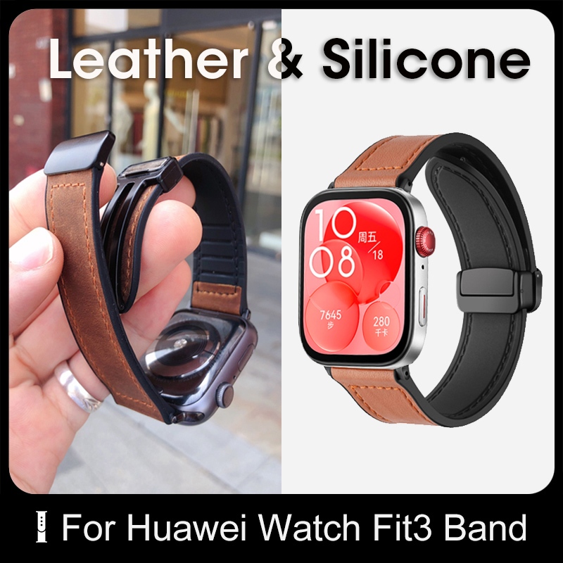 Mad Horse หนังซิลิโคนสําหรับ Huawei นาฬิกา Fit 5 Pro Fit 4 สายนาฬิกาหนังและซิลิโคนเปลี่ยนวงแม่เหล็กพับ Clasp สําหรับ Huawei Fit5 Fit4 Fit3 อุปกรณ์เสริม