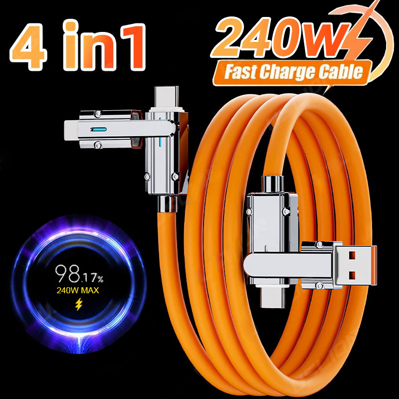 240W รวดเร็ว 4In1 Type C, ไมโครไปจนถึงข้อมูลสายชาร์จ USB, Fast charging เหมาะสําหรับ iOS Android realme