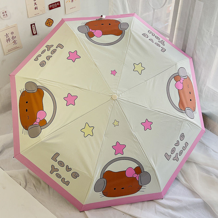ส่งด่วน ร่มกันแดด ป้องกันรังสีอัลตราไวโอเลต แบบพับได้ แบบอัตโนมัติ ลายแมว KT