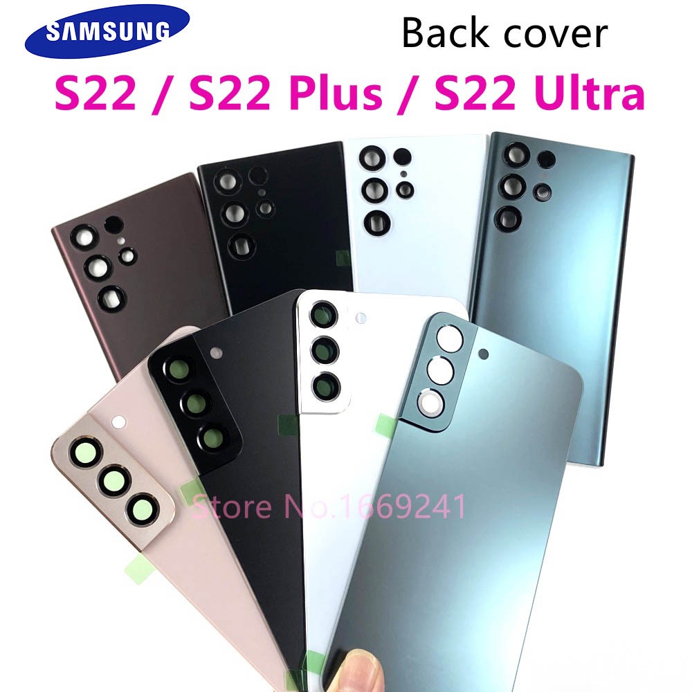 สําหรับ SAMSUNG Galaxy S22 Ultra S908 S22 + Plus S906 S22 S901 5G ฝาครอบด้านหลังแบตเตอรี่แก้วด้านหลังพลาสติกประตูฝาปิดอะไหล่