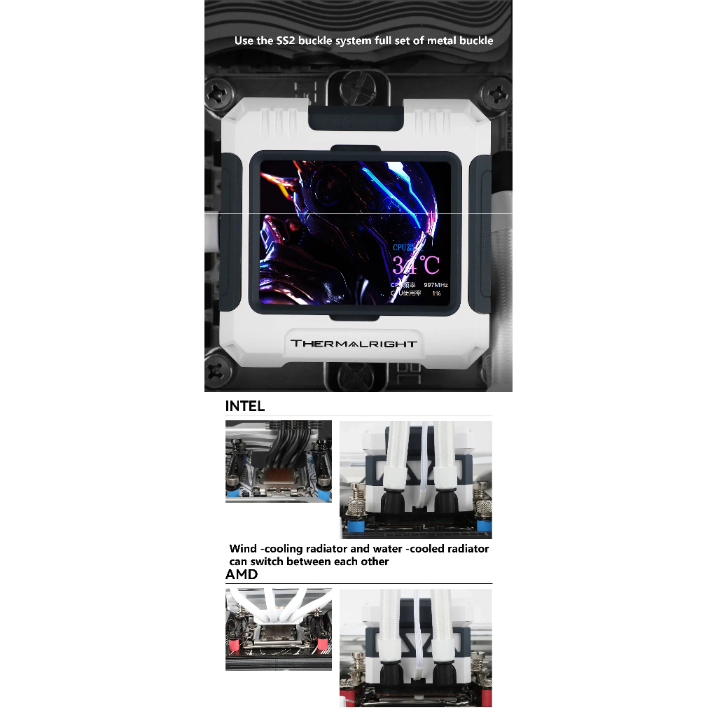 Thermalright FW240/360 ARGB CPU Liquid Cooler 2.4 นิ้ว IPS PWM ควบคุมปั๊มสีขาว 3300RPM 3 * PWM พัดลมสําหรับ AMD AM4/AM5 Intel 1150/1156/1200/1700/2011 (FRORIZEN WARFRFRFRAME)