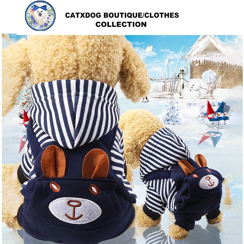 เครื ่ องแต ่ งกายสัตว ์ เลี ้ ยง Quadrupted น ่ ารักพร ้ อม Bonnet เสื ้ อผ ้ าสุนัขน ่ ารัก เสื ้ อฮู ้ ดแมวตลก