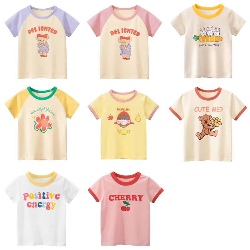 เสื้อยืดแขนสั้น ผ้าฝ้ายแท้ ทรงหลวม ลายการ์ตูนน่ารัก แฟชั่น สําหรับเด็กผู้หญิง 2-8 ปี 9992 2022